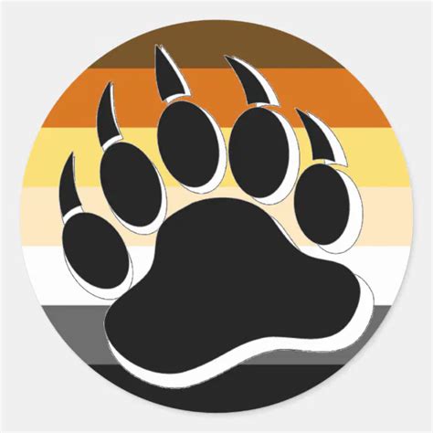 Gay Bear Claw B W 3D Effect Bear Pride Colors Classic Round Sticker Zazzle