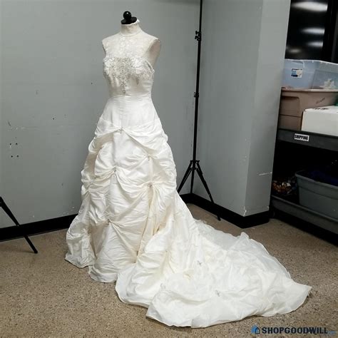 Allure Bridal White Beaded Strapless Corset Wedding Dress Gown Train