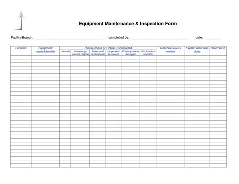 Equipment Maintenance List - Sample Templates - Sample Templates