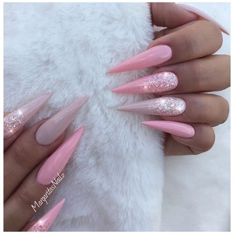 Nude And Pink Stiletto Nails Glitter Ombr Nail Art Design Nails Stilettonails Nailart