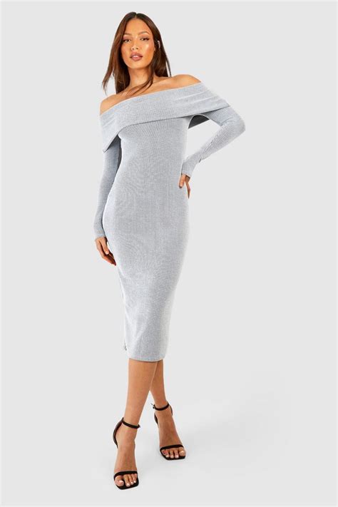 Tall Two Tone Rib Bardot Midaxi Dress Boohoo Uk