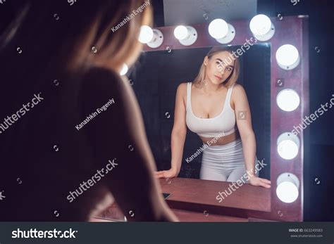 Sexy Blonde Woman Huge Breast Looks Stock Photo Shutterstock