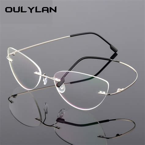 Oulylan Rimless Cat Eye Titanium Alloy Glasses Fra Grandado