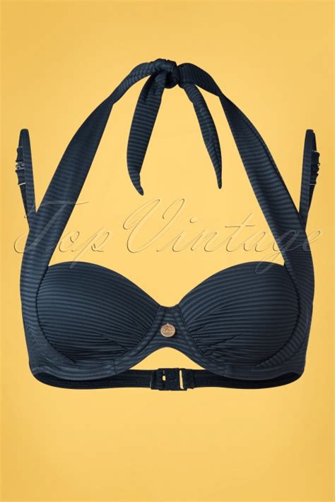 Tc Beach Multiway Jacquard Bikini Top Ann Es En Bleu Marine Acheter Chez Topvintage