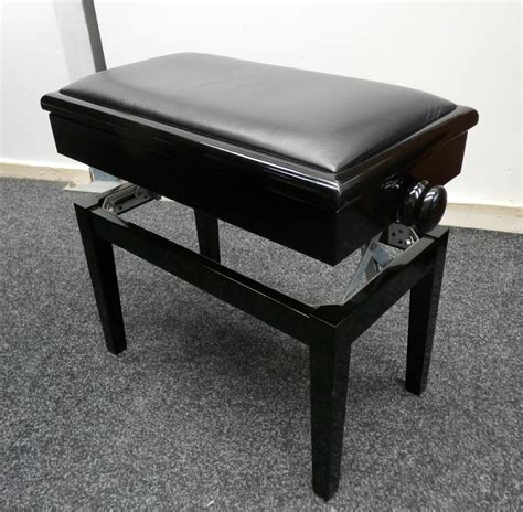 Black Gloss Height Adjustable Piano Stool With Storage – Shackleford Pianos