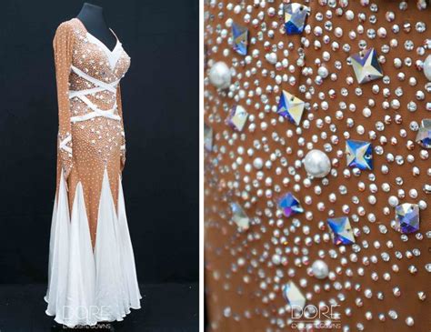 Nude And White Smooth With Long Sleeves And Pearls And White Satin Lace Up Detail Dance