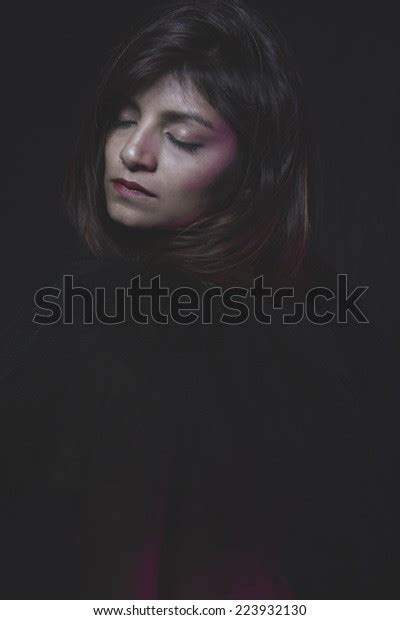 Thinking Sensual Latin Woman Nude Black Stock Photo