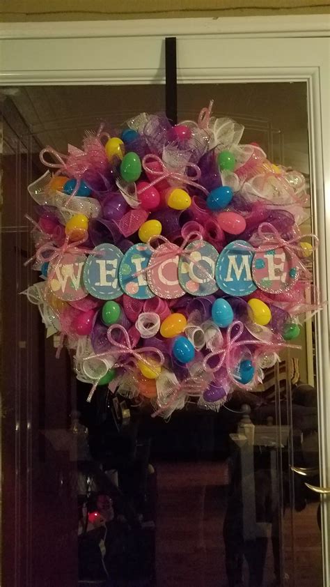 Easter Deco Mesh Wreath Purple Pink And Mixed White Mesh Pink Tubing