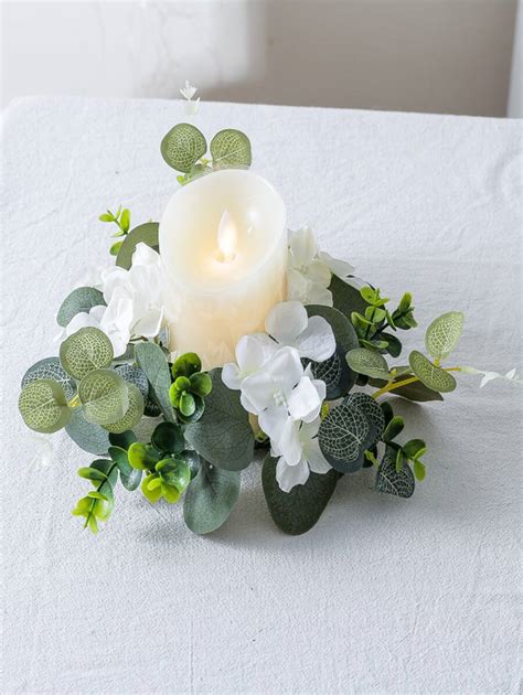 2pcs Artificial Flower Wreath Candle Ring Eucalyptus Leaf Wreath Table Centerpiece For Wedding