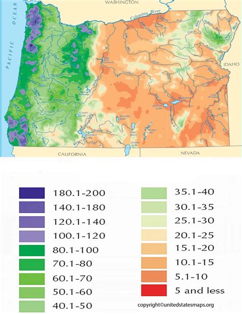 Oregon Rainfall Map | Rainfall Map of Oregon