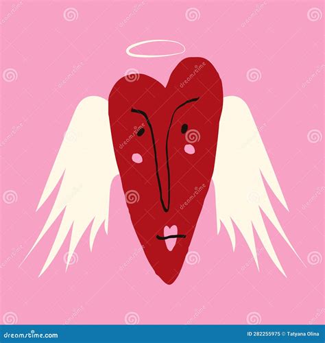 A Cute Quirky Strange Clockwork Heart With A Funny Face And Wings Stock