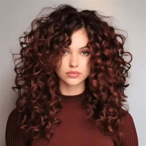 Woman With Dark Rosewood Curls Hair In 2024 Colored Curly Hair Ginger Hair Color Dark Red Hair