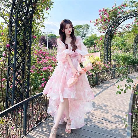 Summer Floral High Quality Fairy Pink Dress Formal Long Dress Gown Hot Shopee Malaysia