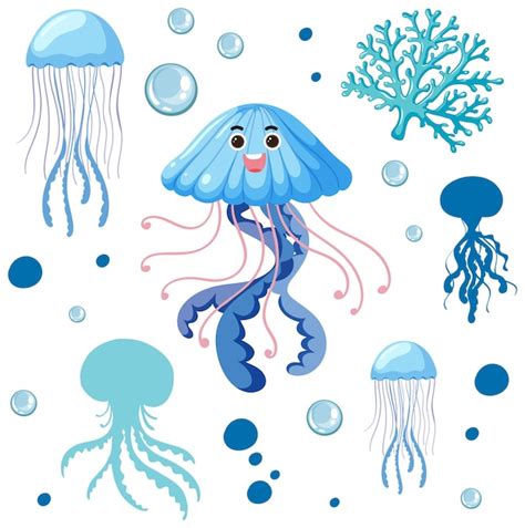 Free Vector Cheerful Jellyfish And Ocean Life