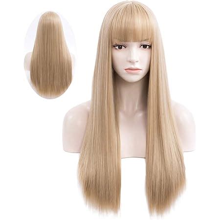 Amazon Long Wavy Blonde Wig Bangs Natural Synthetic Hair Lolita Wigs With Wig Cap For