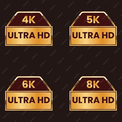 Золотая кнопка 4k ultra hd значок 5k ultra hd этикетка 6k ultra hd и ...