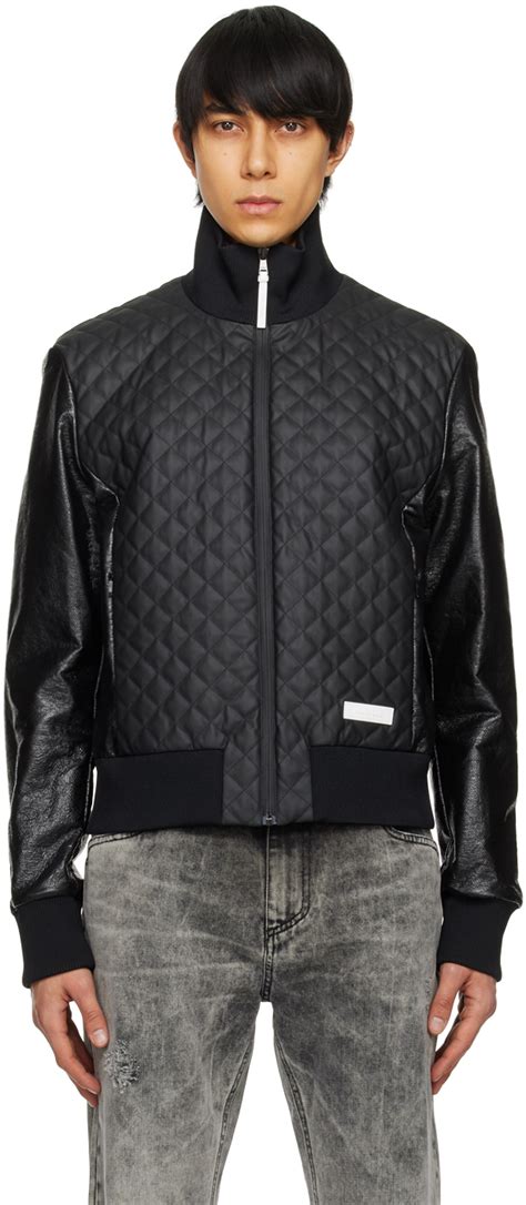 Balmain Black Main Lab Faux Leather Bomber Jacket Balmain