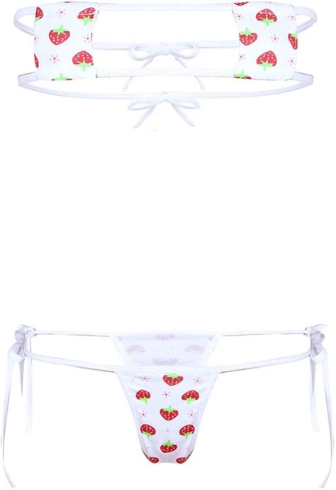 Buy IEFiEL Womens Japanese Anime Cosplay Lingerie Cute Strawberry Micro Bikini Girls Bra And