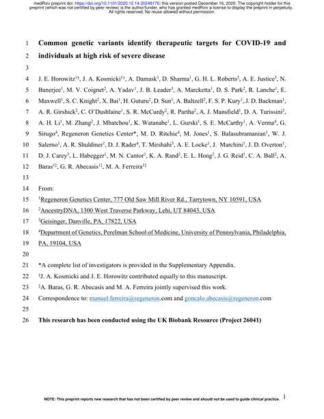 Pdf Common Genetic Variants Identify Therapeutic Targets For Covid 19