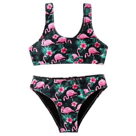 Bullpiano Girl S Piece High Waisted Floral Printed Bikini Bathing