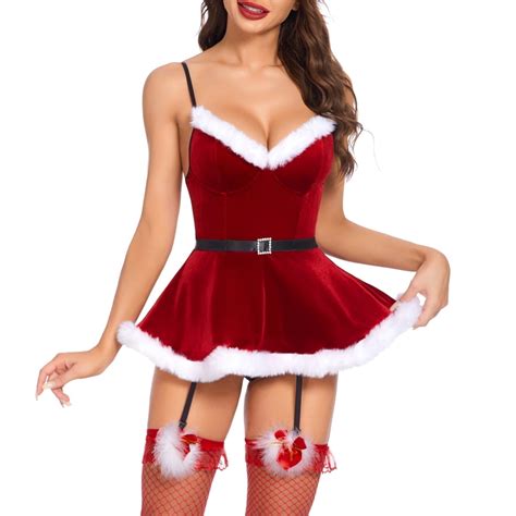 Avidlove Christmas Lingerie For Women Sexy Santa Outfits Velvet Lingerie Set Chemise Sleepwear