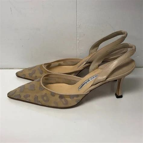 Manolo Blahnik Shoes Manolo Blahnik Carolyne Nude Leopard Mesh Slingbacks Poshmark