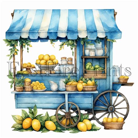 Watercolor Blue Lemonade Stand Clipart Png Files High Quality Etsy