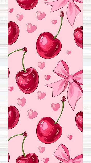 Premium Photo Coquette Cherry And Bow Pattern With Pink Bows Cute