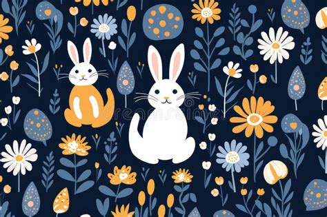 Enchanting Easter Bunny And Egg Pattern With Spring Florals On Dark