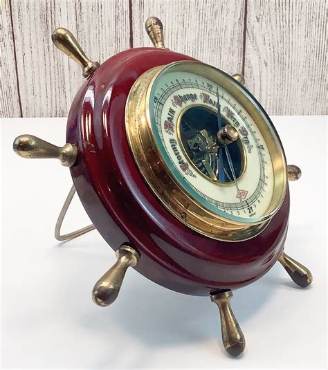 🔴 Vintage ATCO Ships Wheel Barometer on Stand Nautical Decor 7" Round
