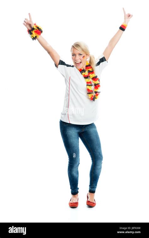 Female Blonde Football Fan Stock Photo Alamy