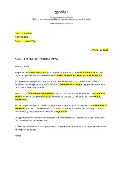 Modelo de carta de solicitud de formación continua: Plantilla gratuita