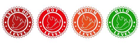 Icons With Chili Pepper Spice Levels Hot Pepper Stamps With Fire Flame For Packing Spicy Food