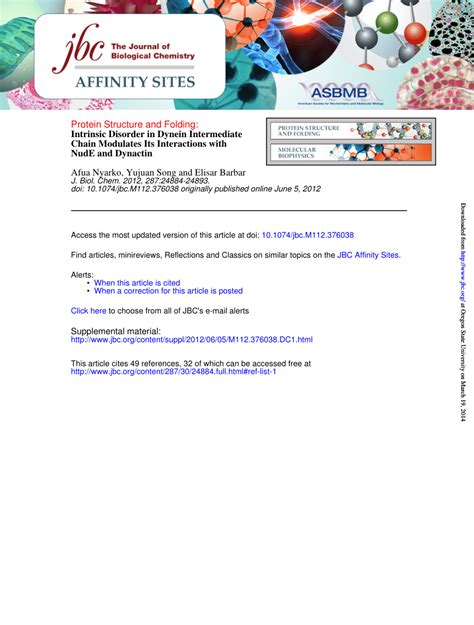 PDF Intrinsic Disorder In Dynein Intermediate Chain Modulates Its Interactions With NudE And