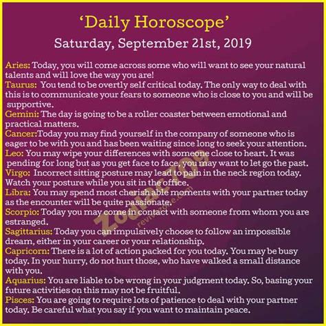 21st September 2019 Horoscope - Revive Zone