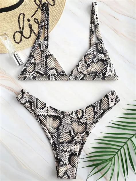 Aliexpress Buy ZAFUL Snakeskin Print Bikini Sexy High Cut Bikini Set Unlined Bikinis