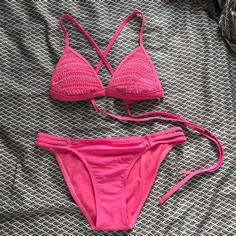 Hot Pink Bikini Set Bottoms Have Pilling On Them Depop