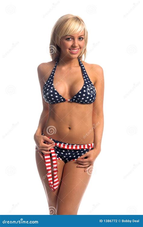 Patriotic Bikini Blonde Stock Photo Image Of Smile Stripes 1386772