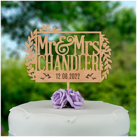 Wooden Mr And Mrs Wedding Cake Topper Personalised Wood Etsy