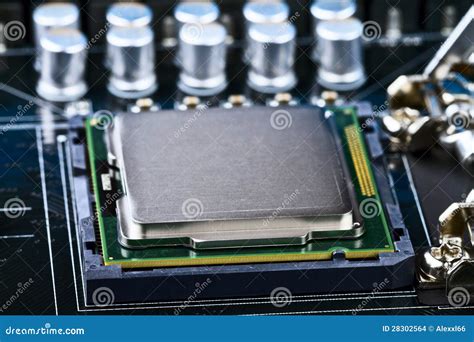 cpu socket stock photo image  closeup capacitor motherboard