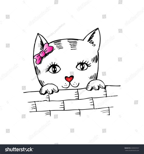 Cute Cat Peering On Brick Wall Stock Vector Royalty Free 409835557