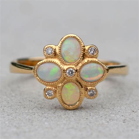 9ct Yellow Gold Opal Diamond Ring Opal Diamond Ring Opal Round