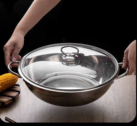 Stainless Steel 2in1 Separate Steamboat Hot Pot Divider Pot No Divider Glass Lid 28cm 30cm