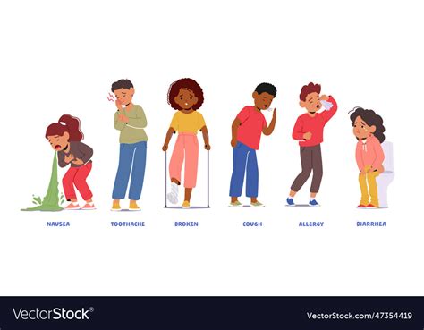 Childhood Illnesses Nausea Toothache Broken Foot Vector Image