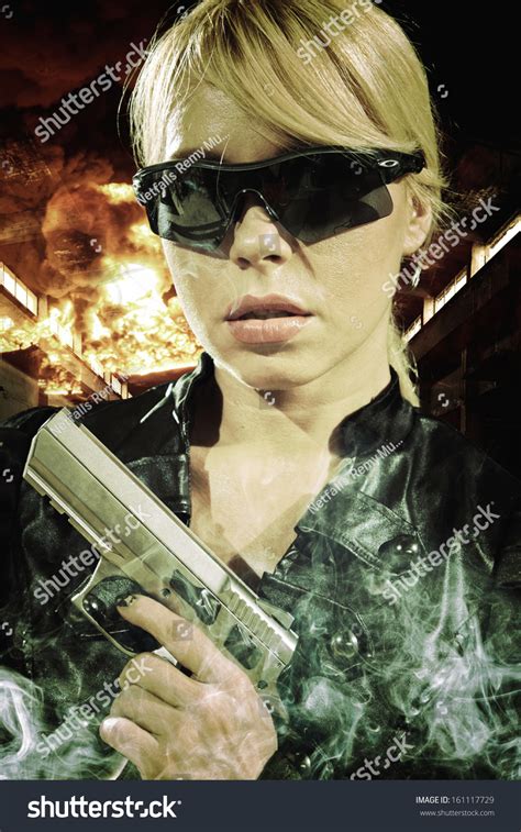 Beautiful Sexy Blonde Girl Gun Stock Photo 161117729 Shutterstock
