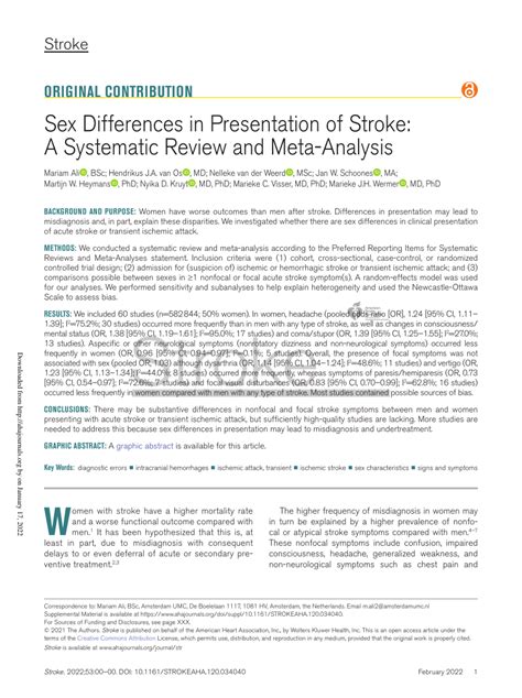 PDF Sex Differences In Presentation Of Stroke A Systematic Review And Meta Analysis
