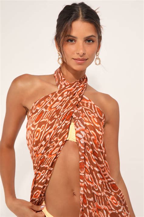 Brown And Orange Sarong Sarong Swim Cover Up Boho Cover Up Lulus