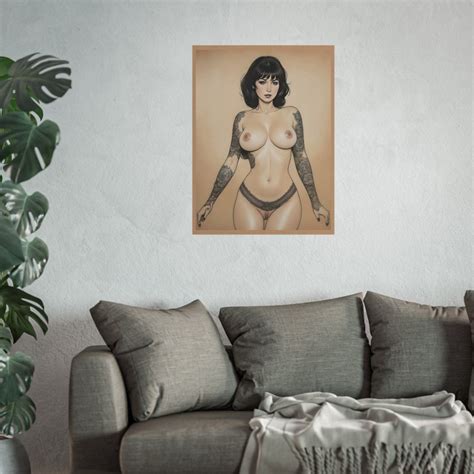 Vintage Style Nude Woman Erotic Illustration NSFW Art Print Unique Bachelor Gift Retro Erotic