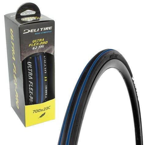 Pneu 700 x 23c Deli route noir bande bleu tringle souple DELITIRE