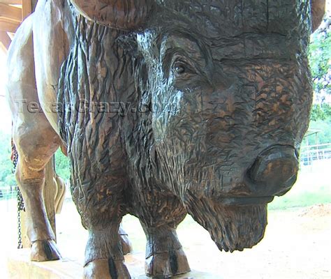 Life Size Wooden American Bison Buffalo - Hand Carved Wood Animals